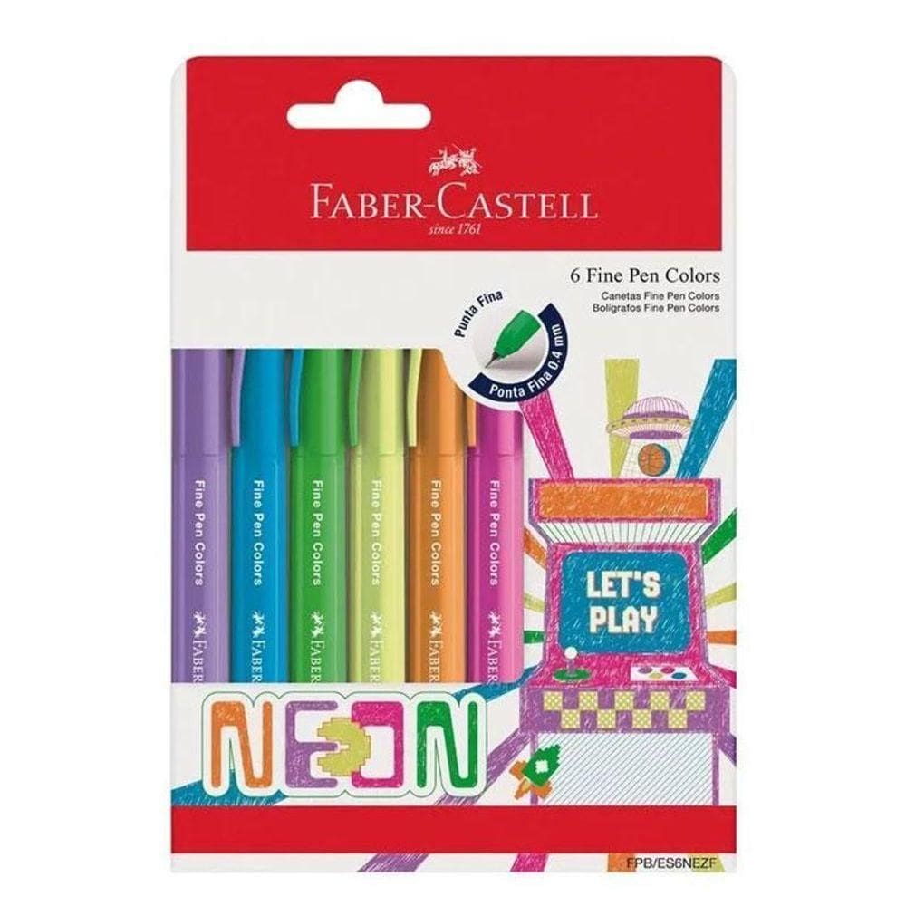Kit Caneta Fine Pen Colors Neon Fpbes6nezf 6 Cores - Faber Castell