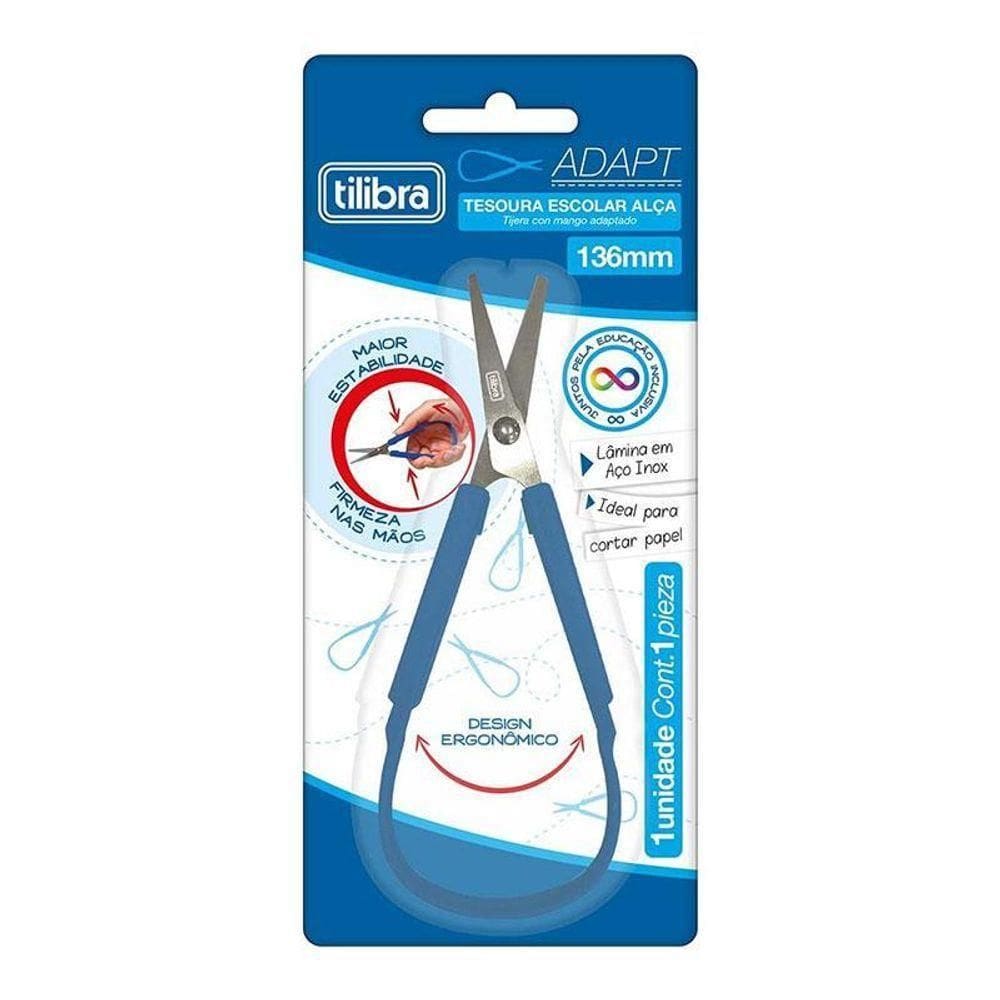 Tesoura Escolar Infantil Com Alça Adapt Azul - Tilibra