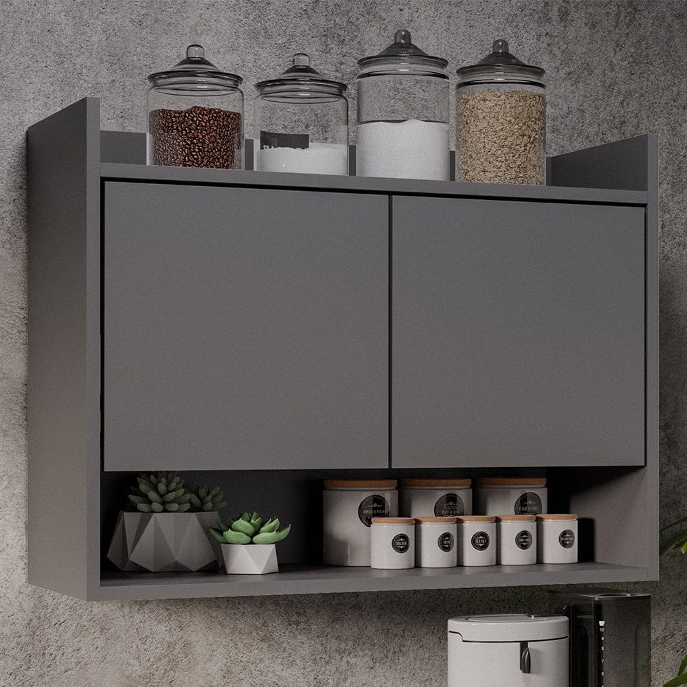 Armário Aéreo Cecília 2 Portas e 1 Nicho Grafite Maderatto Móveis