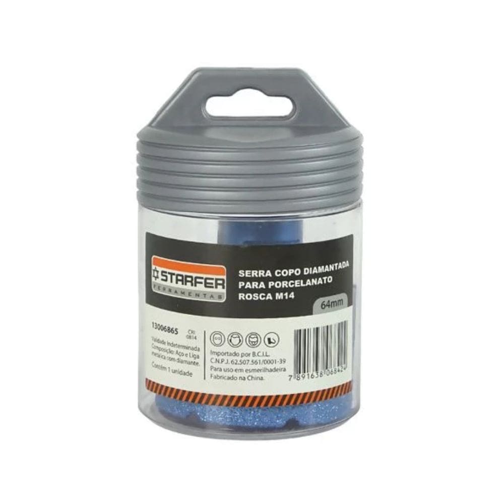 Serra Copo Diamantada 64mm Para Porcelanato Ceramica e Marmore Encaixe Rosca M14 Para Esmerilhadeira Corte Seco ou Umido