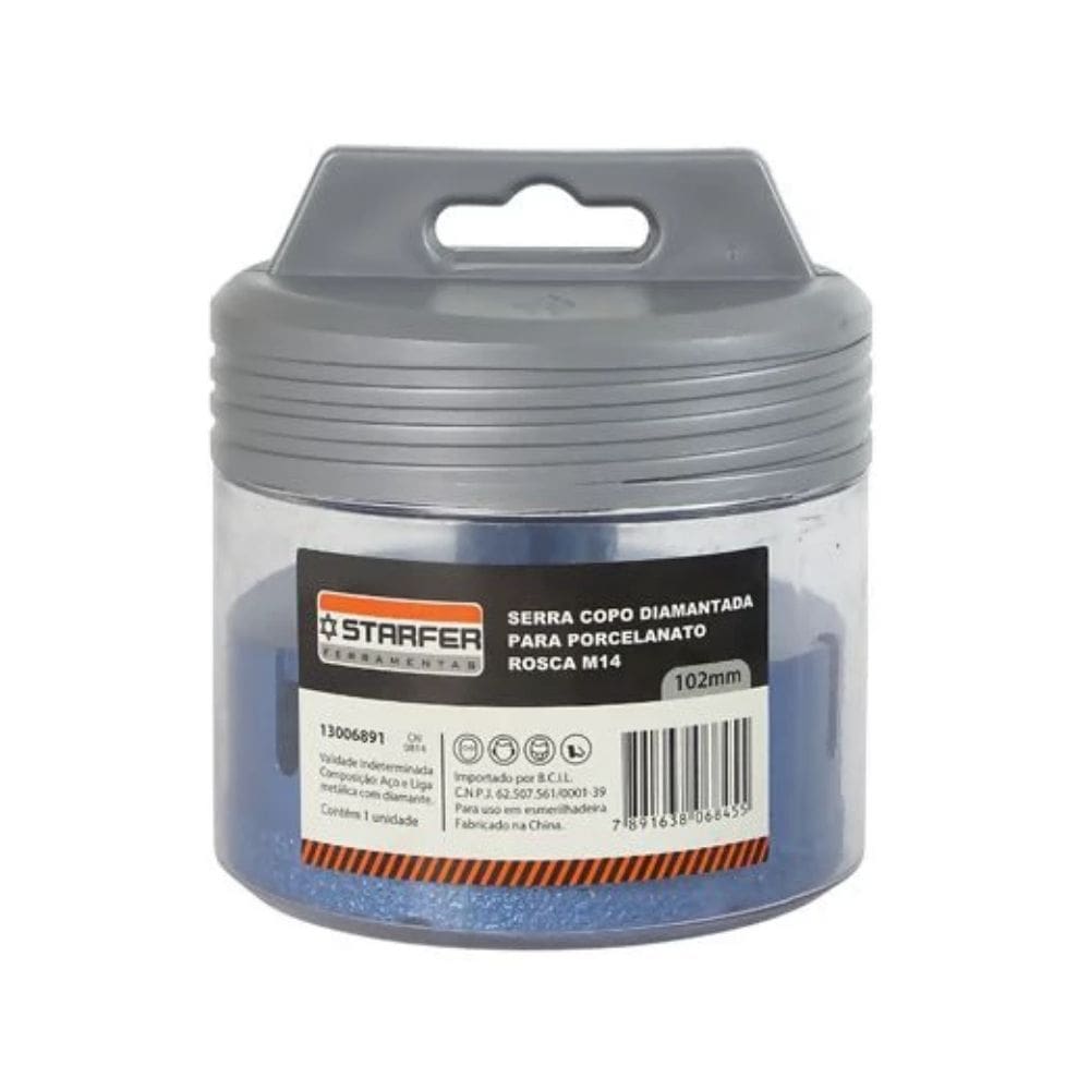 Serra Copo Diamantada 102mm Para Porcelanato Ceramica Marmore Encaixe Rosca M14 Para Esmerilhadeira Corte Seco ou Umido