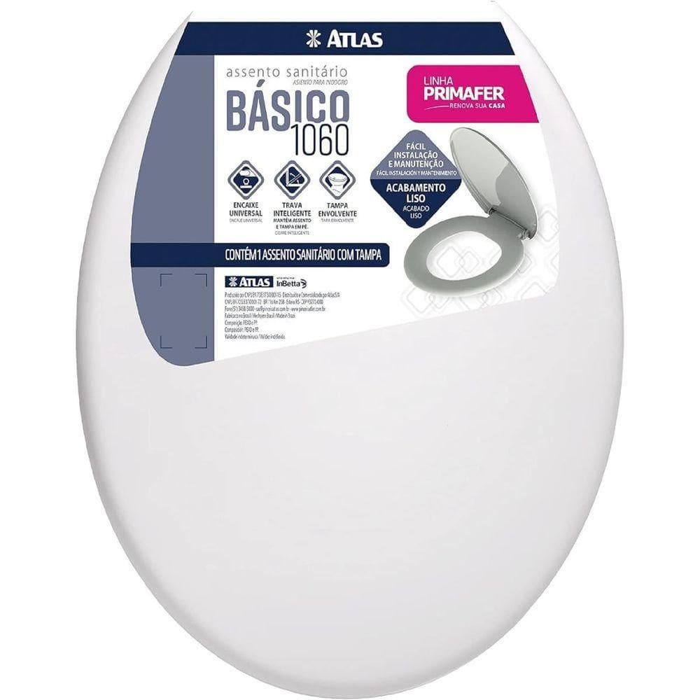 Assento Sanitário Soprado, Modelo Básico, Cor Branco Gelo, Linha Primafer, Atlas.