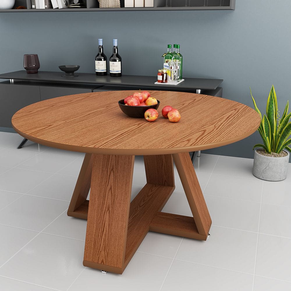 Mesa De Jantar Redonda Rustica 90cm Em MDF Base Escultural