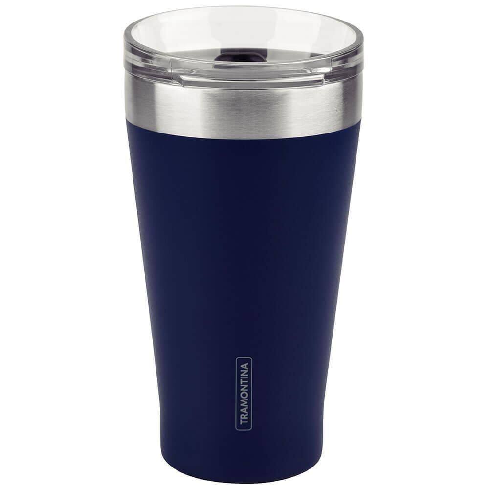 Copo Térmico Tramontina Exata Em Aço Inox Parede Dupla Azul Com Tampa 550 Ml 61646525