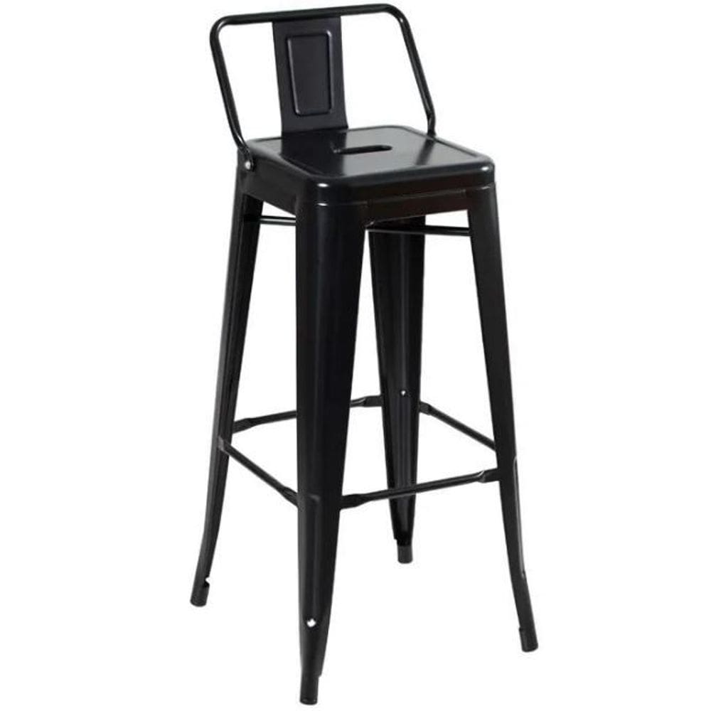 Banqueta Alta Industrial Preta em Aço 76cm Iron Tolix com Encosto - Decoreshop