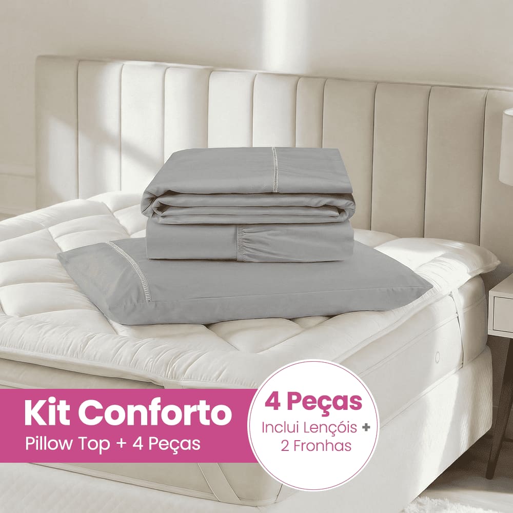 Kit Cama dos Sonhos Casa Dona 5 Peças Pillow Top Com Jogo de Lençol 400 Fios Premium Casa Dona