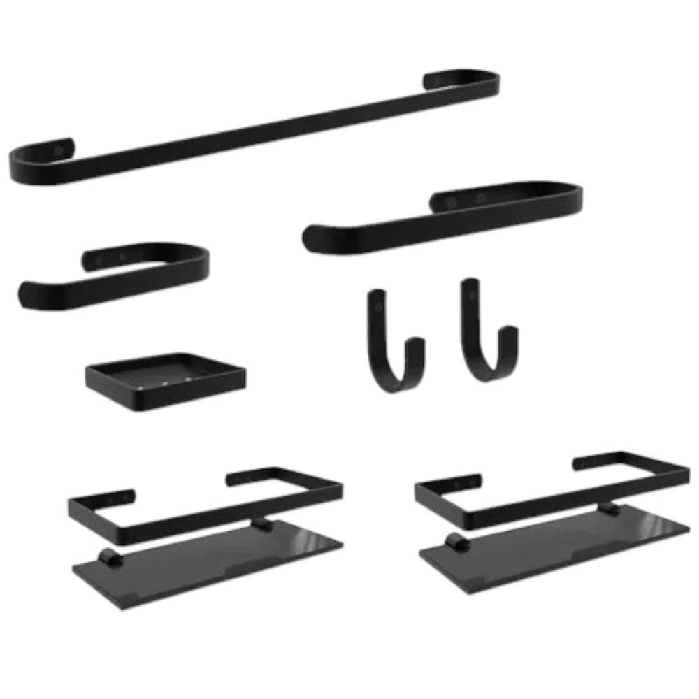 Suporte Kit De Acessório Para Banheiro 8 Peças Preto