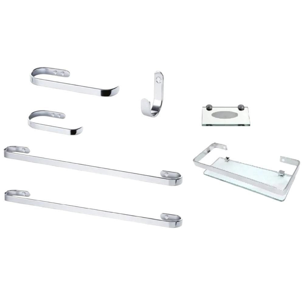 1 Kit De Banheiro 7 Peças Porta Toalha Polido 60 Cm