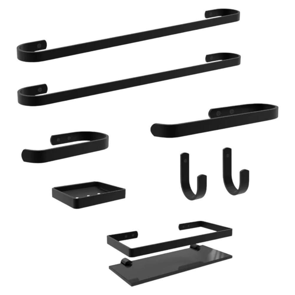 Suporte Kit De Acessório Para Banheiro 8 Peças Preto