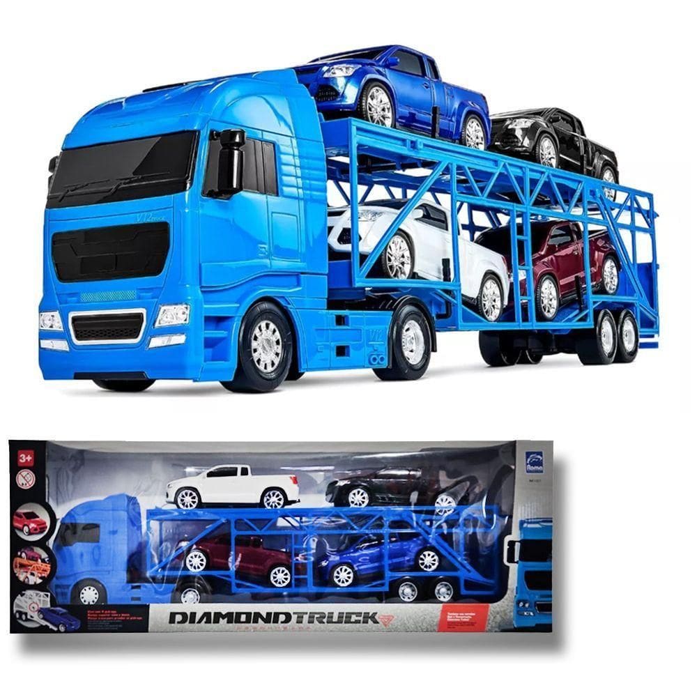 Caminhão Cegonheira Diamond Truck C- 4 Pick Ups Grande 66cm Azul