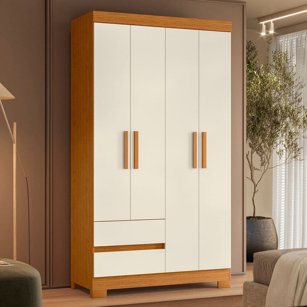 Guarda-roupa Infantil 04 Portas e 02 Gavetas Olímpia Cinamomo / Off White