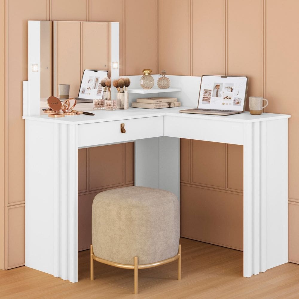 Penteadeira Camarim Escrivaninha de Canto Glow Branco