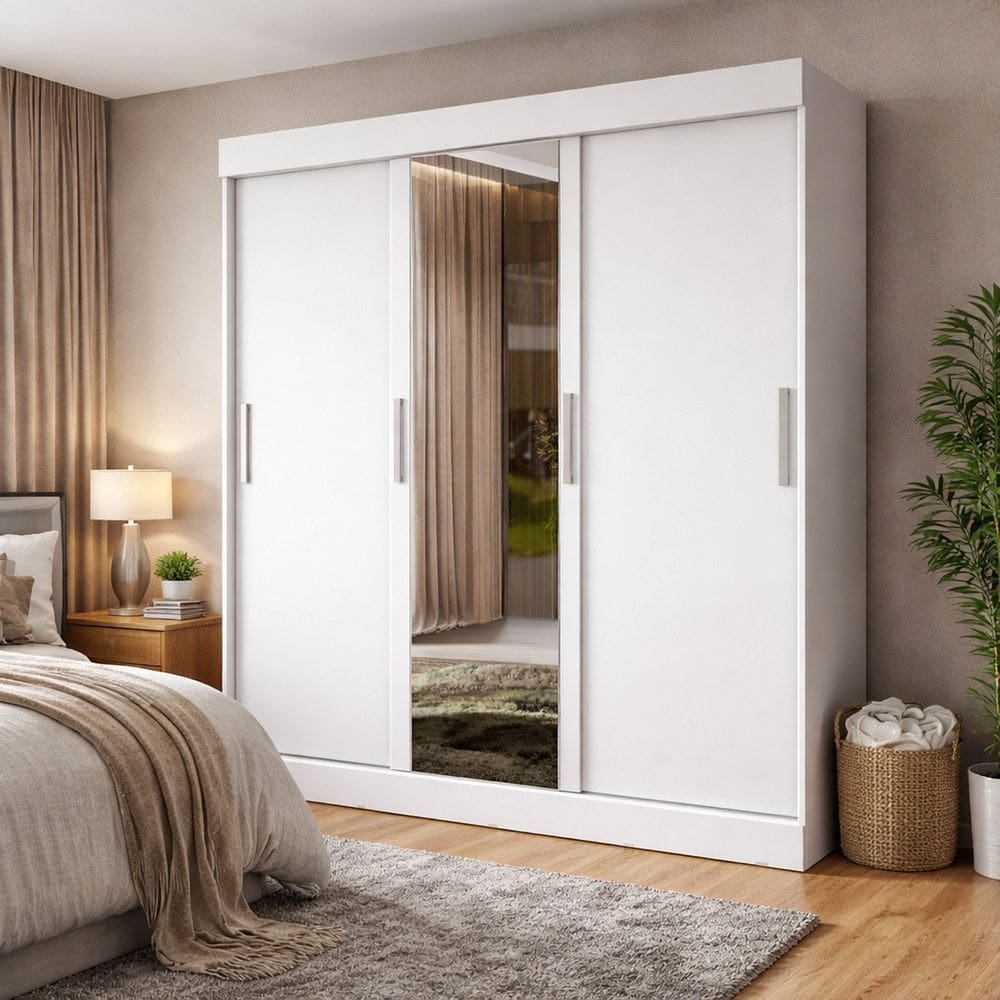 Guarda-roupa 3 Portas com Espelho Saint Germain Branco