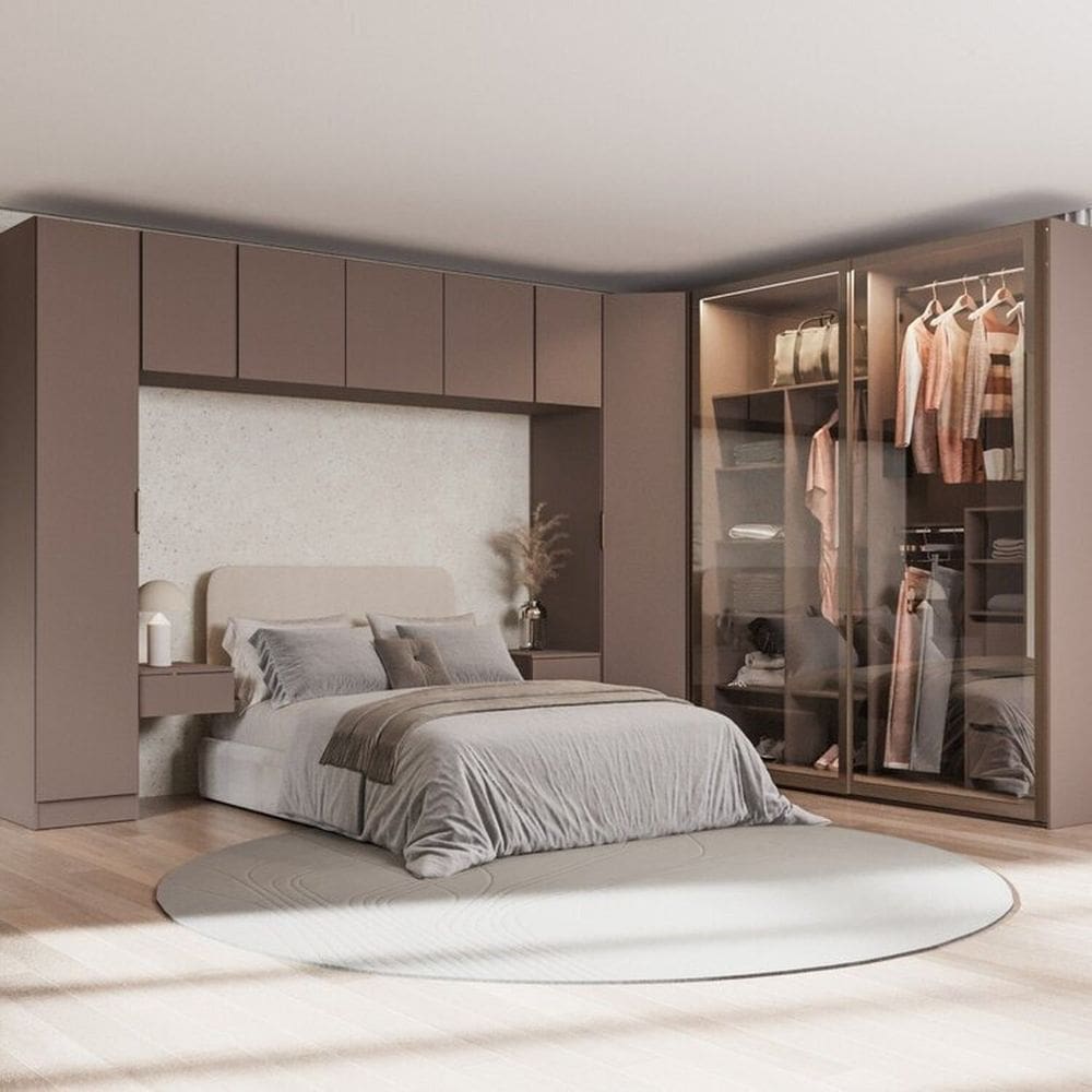 Guarda-roupa Modulado de Canto Obliquo 8 Peças com 9 Portas Orion Cabecasa Madeiraoriginals Mocha/Reflecta