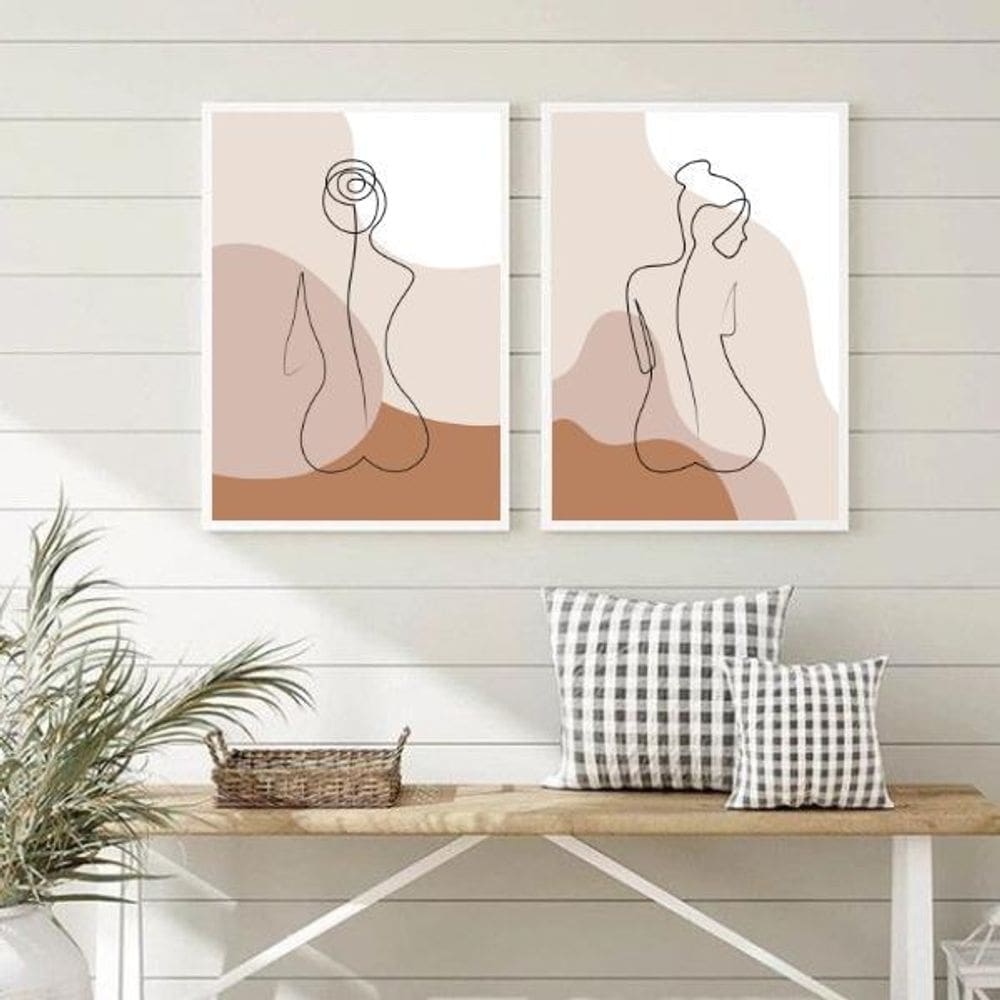 Quadros Nús Tons Bege 45x34cm - Madeira Branca