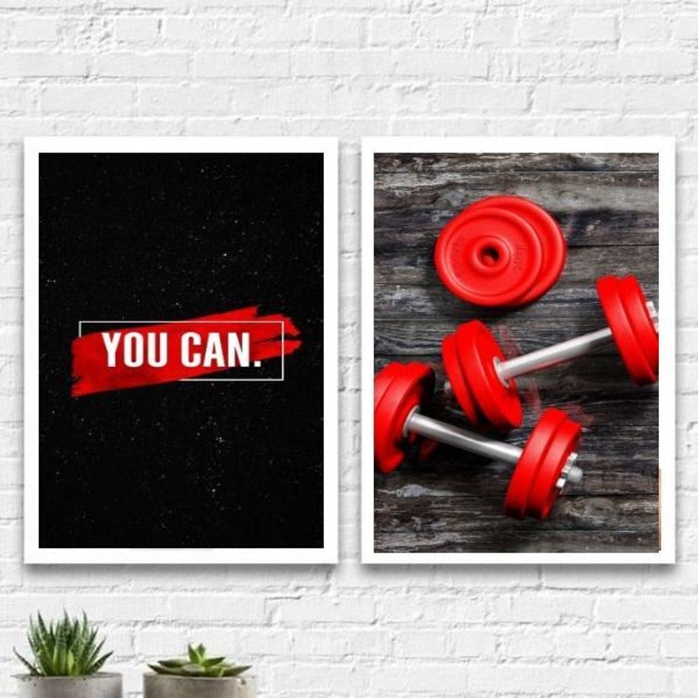 Kit Quadros Halteres De Academia You Can 33X24Cm - 2 Peças