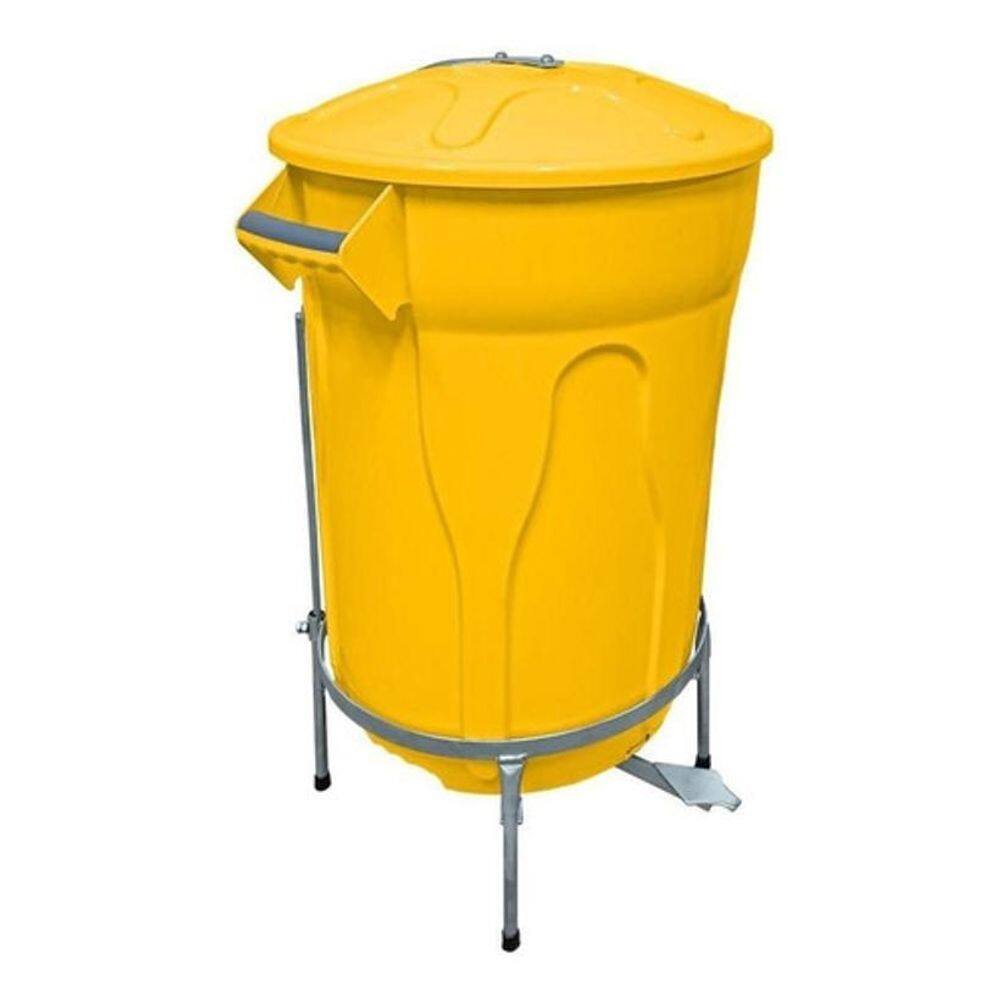 Lixeira Redonda 100L Amarela + Pedal De Aço Desmontável Jsn