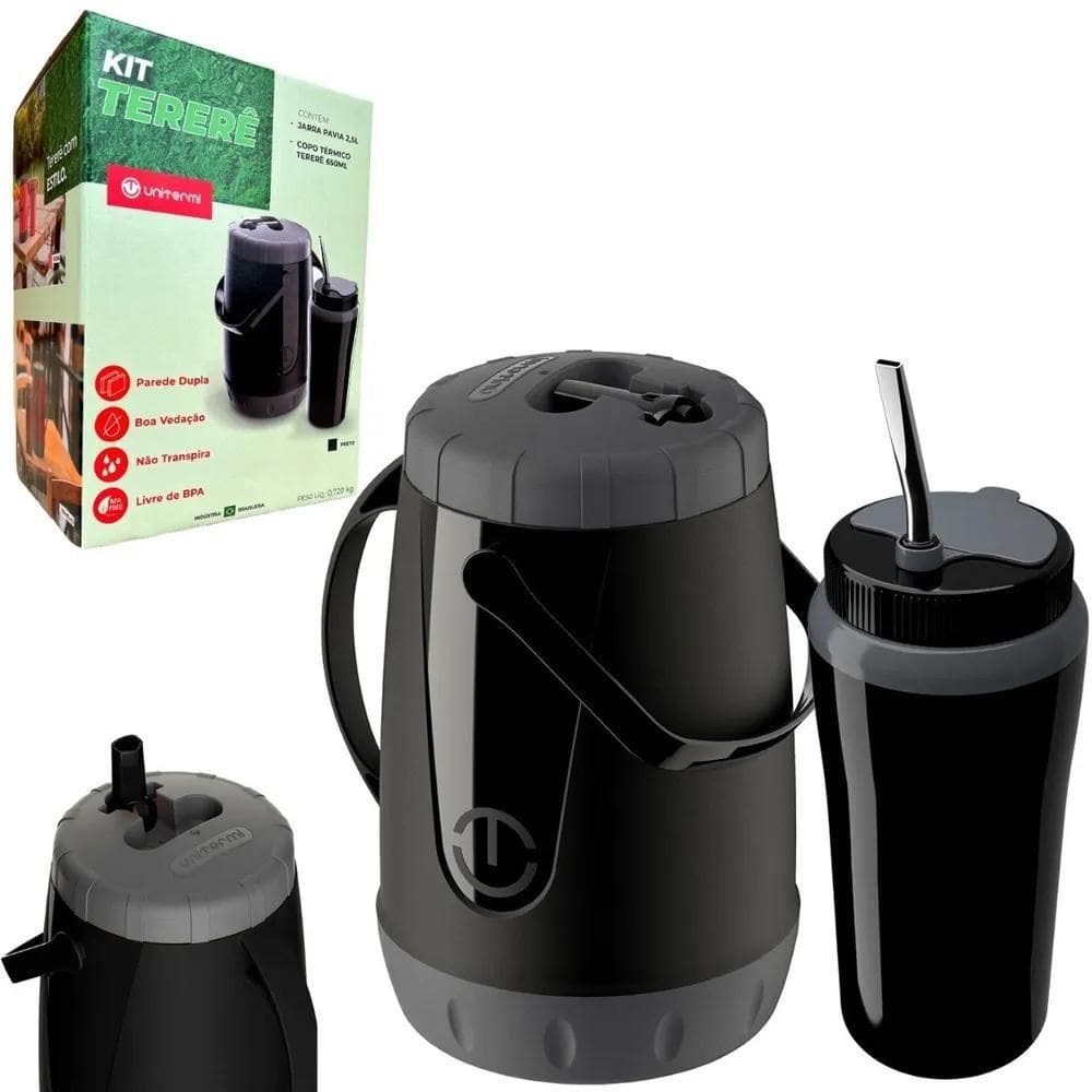 Kit Tereré Unitermi: Garrafa 2,5L + Copo 650Ml Bomba Inox