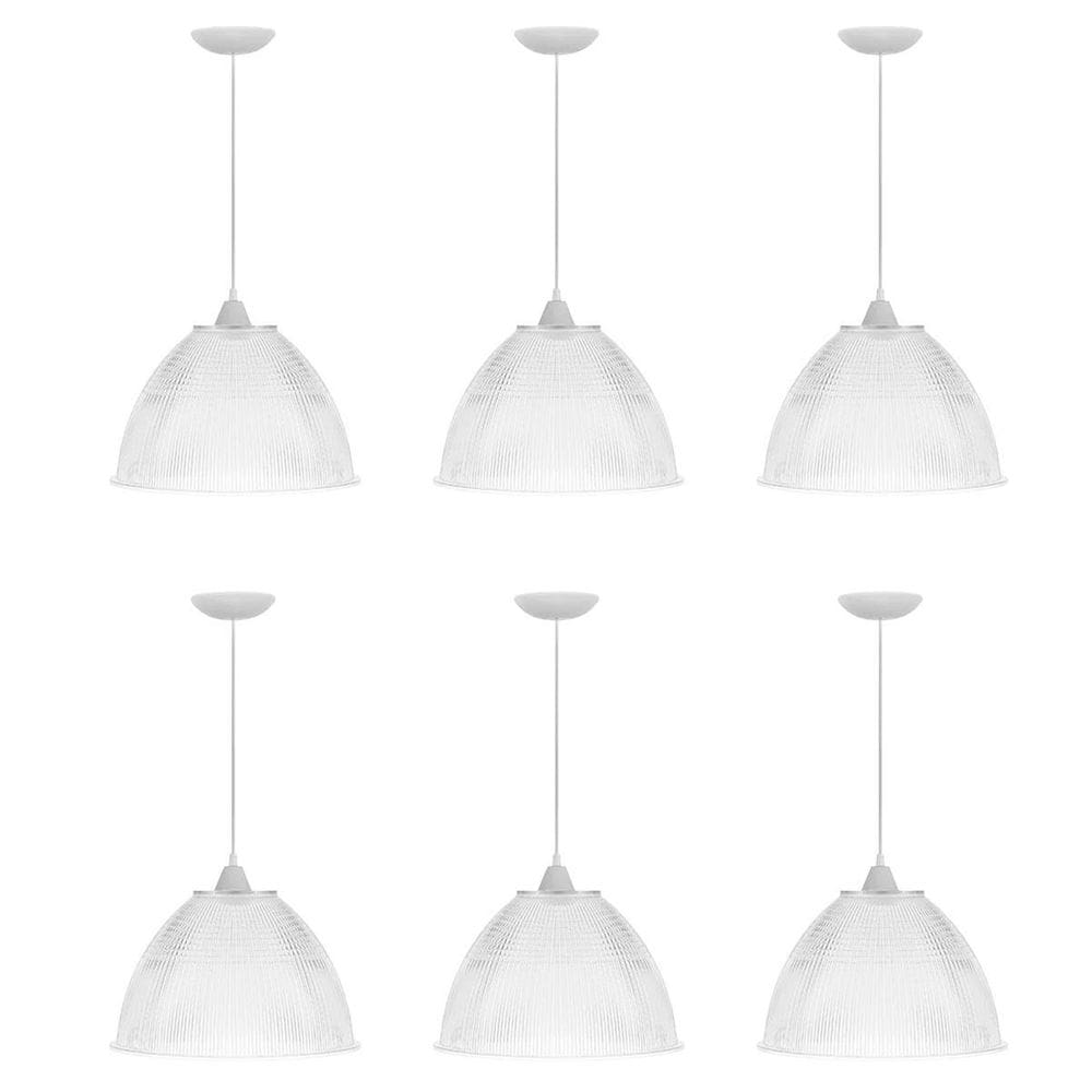 Kit C/6 Lustre Pendente Industrial Galpão Prismatico Branco