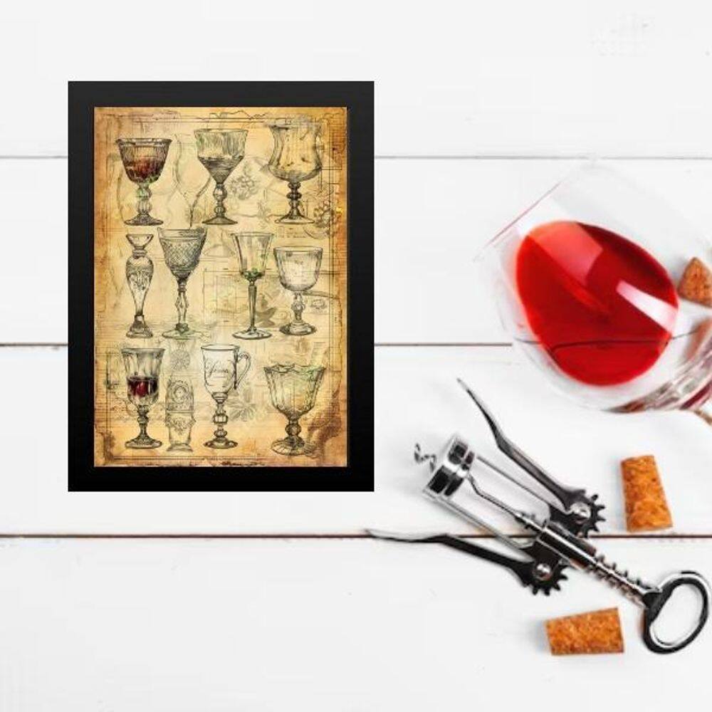 Quadro Decorativo Vintage Taças De Vinho 45X34Cm - Com Vidro