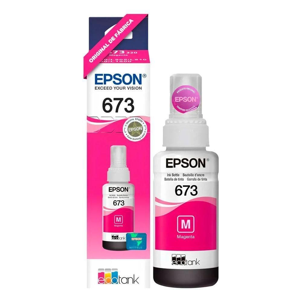 Refil De Tinta (garrafa) Epson T673 Ecotank, Cor Magenta, 70ml, Para L800-l805-l810-l850-l1800 - T673320al