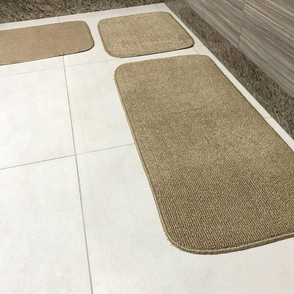 Jogo De Passadeira Primavera Para Cozinha 03 Peças Com Base Antiderrapante 100% Polipropileno - Bege