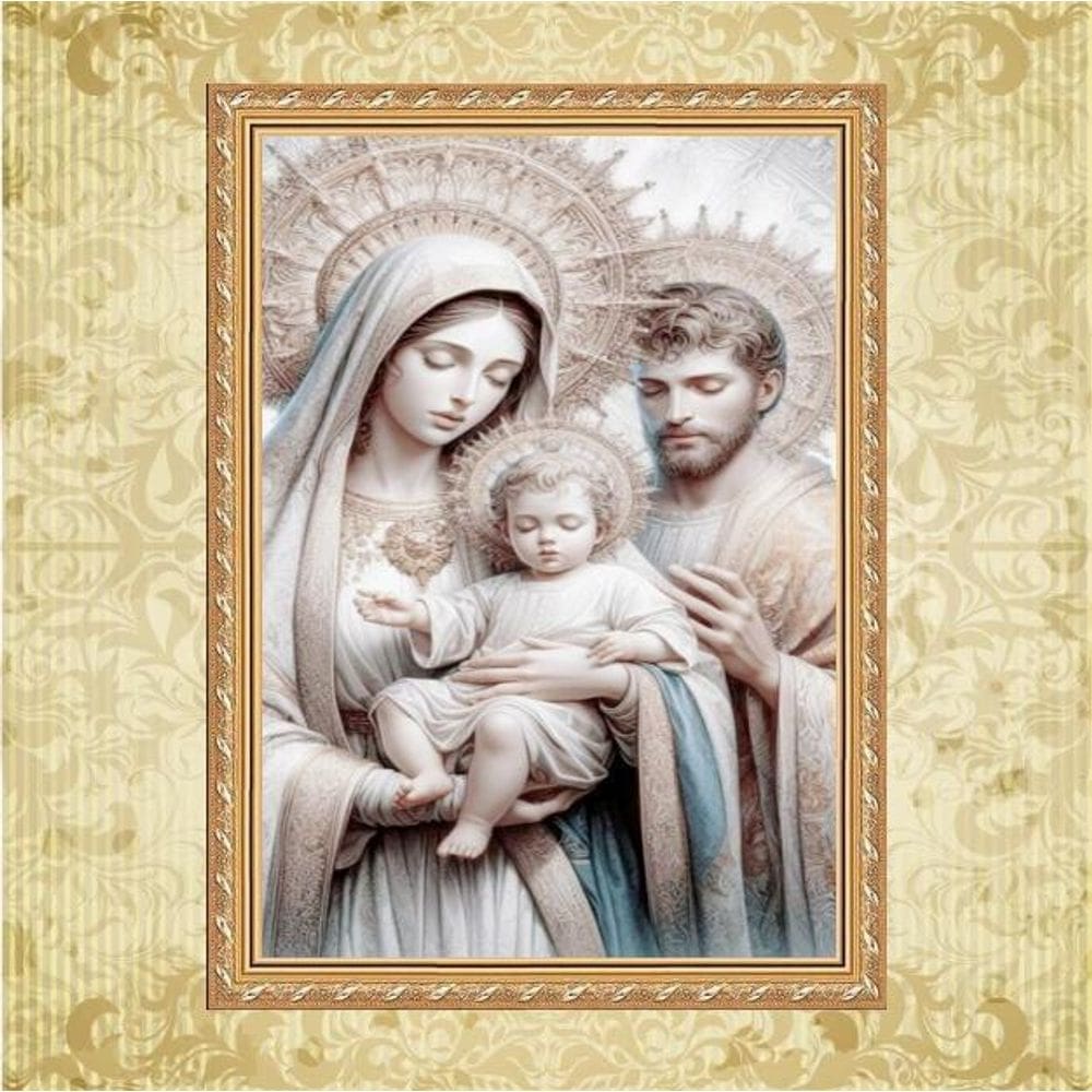 Quadro Moldura Dourada Sagrada Família Prateada 24X18Cm