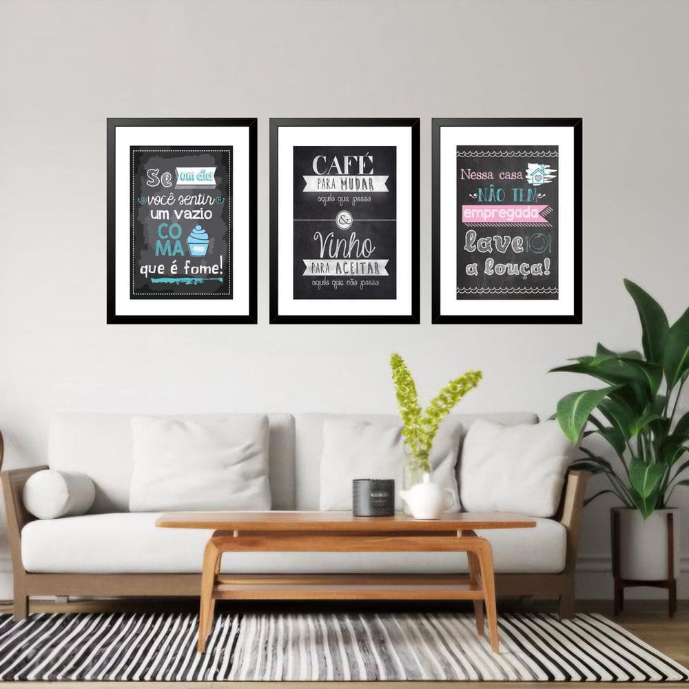 Kit 3 Quadros Grandes Cozinha Quadro Negro 60X48Cm
