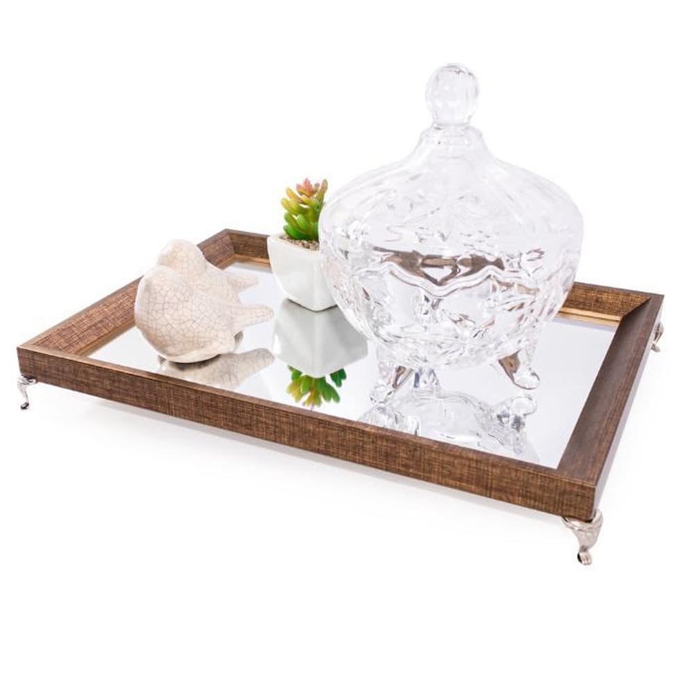 Bandeja Espelhada Lavabo Banheiro G Madeira Dourada