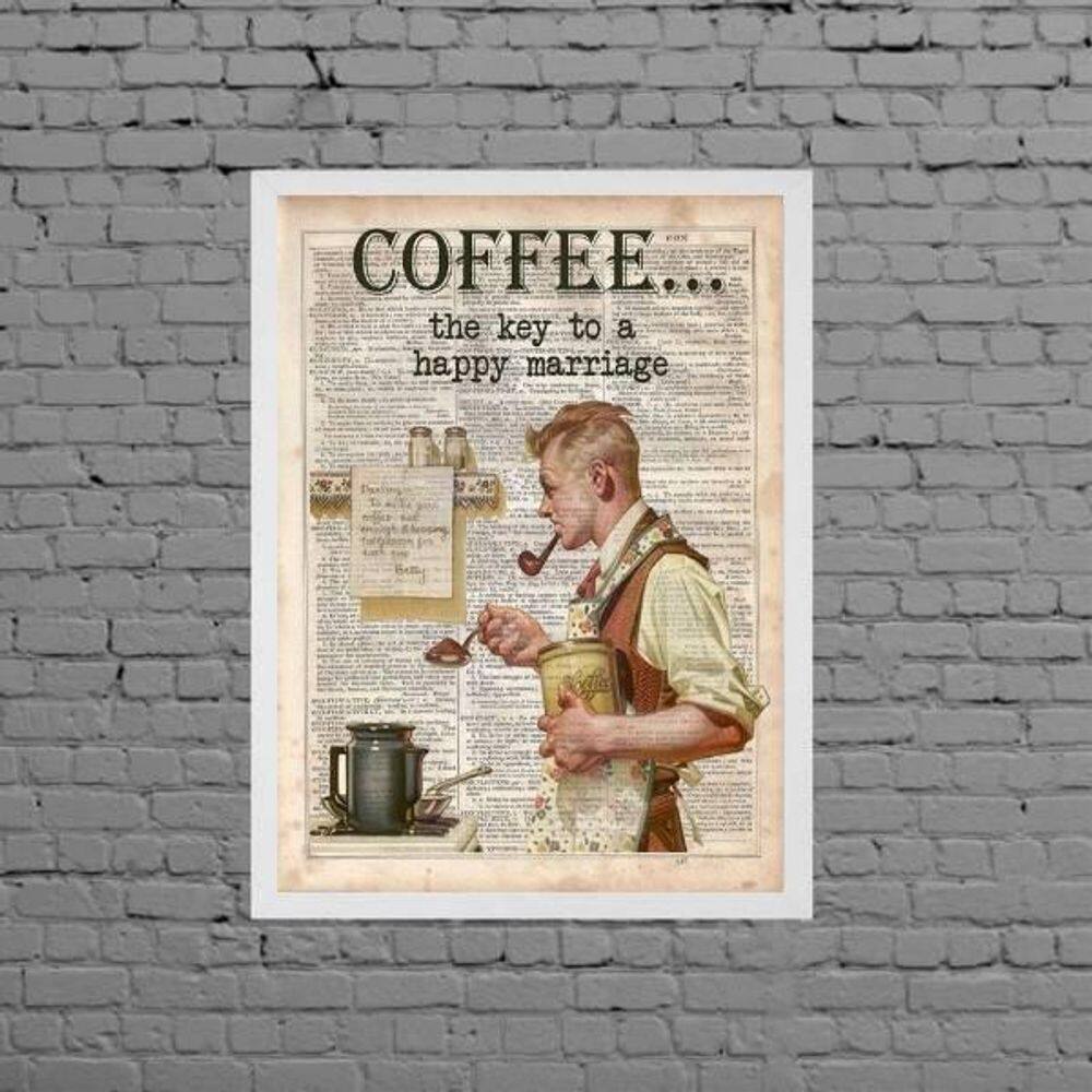 Quadro Vintage Coffee Happy Mariage 33X24Cm - Com Vidro