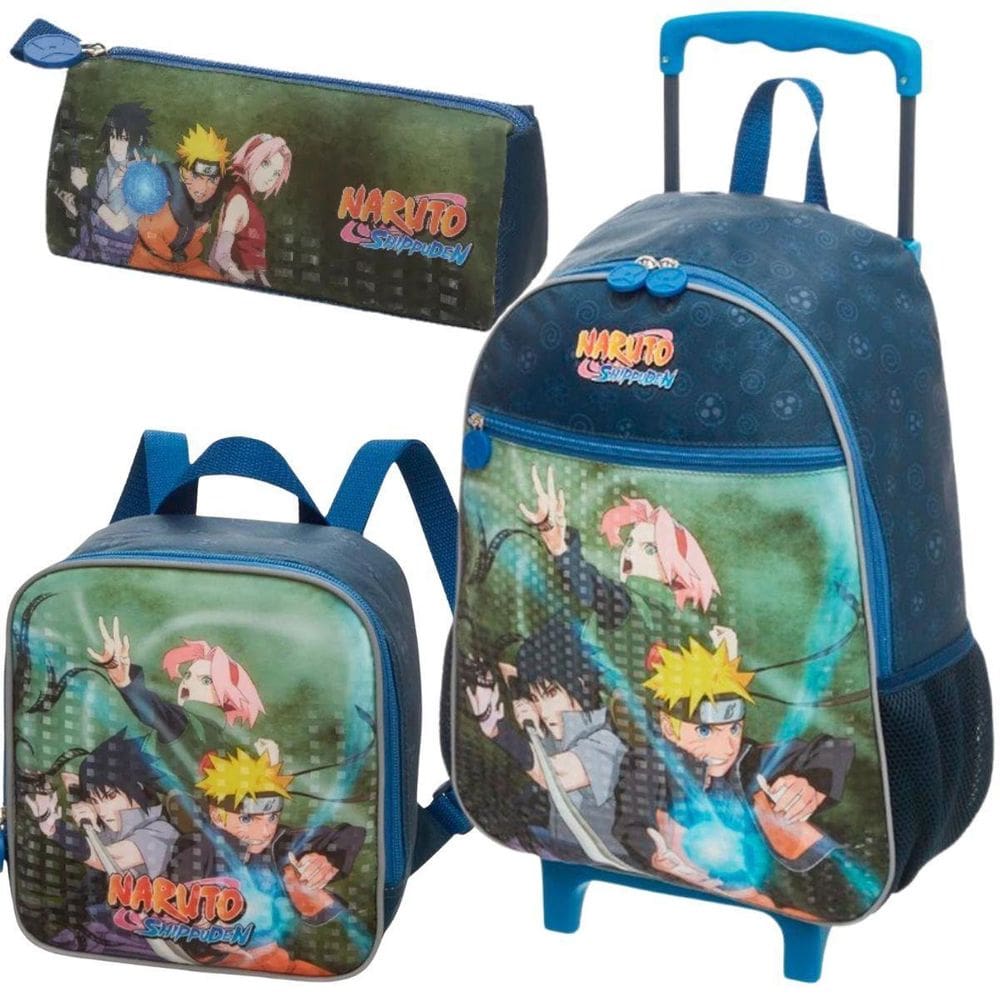 Kit Mochila Rodinha Lancheira Estojo Infantil Escolar Naruto