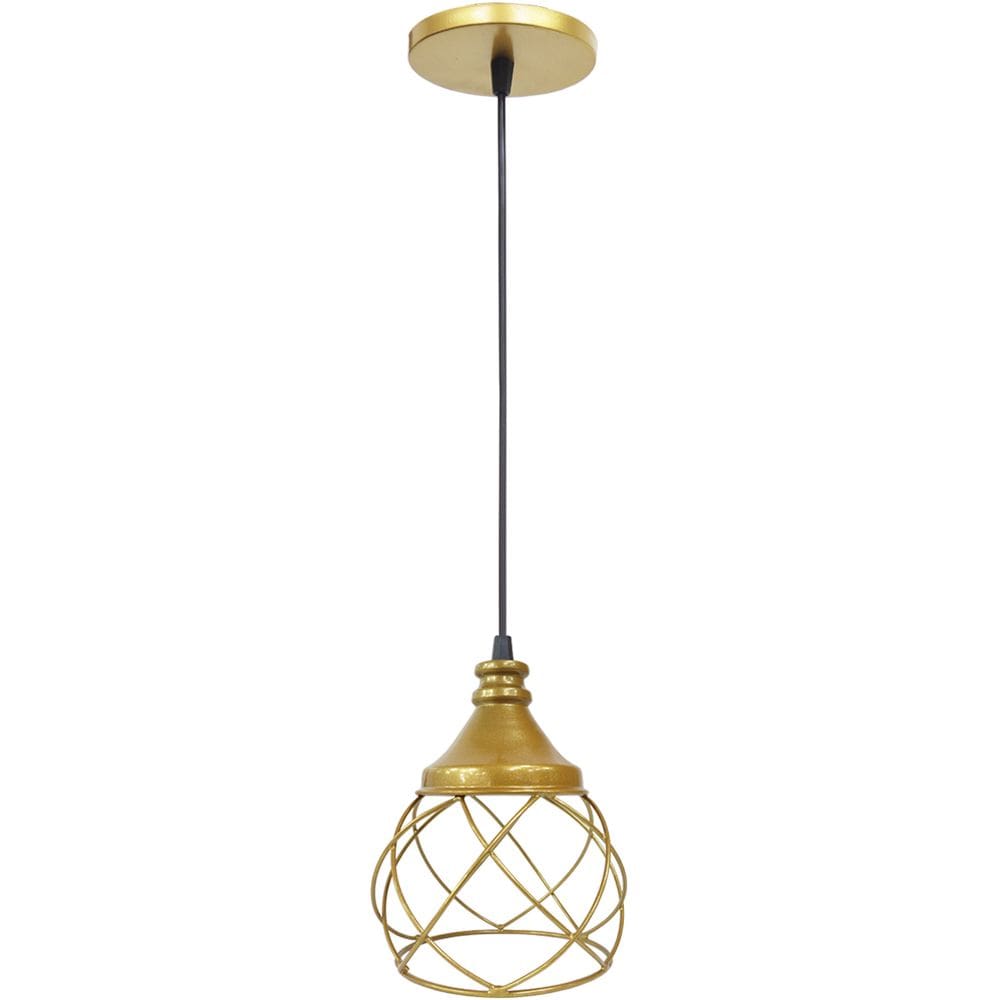 Pendente Aramado E s f e r a B a l o n ê Dourado Lustre Luminária Teto Regulável Sala Cozinha Industrial Agp