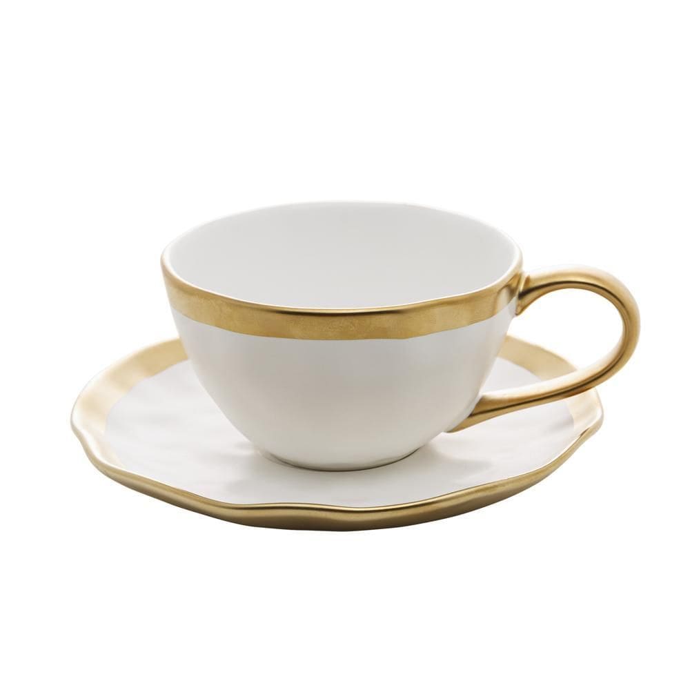 Xícara de Chá De Porcelana Dubai Branco E Dourado 200ml