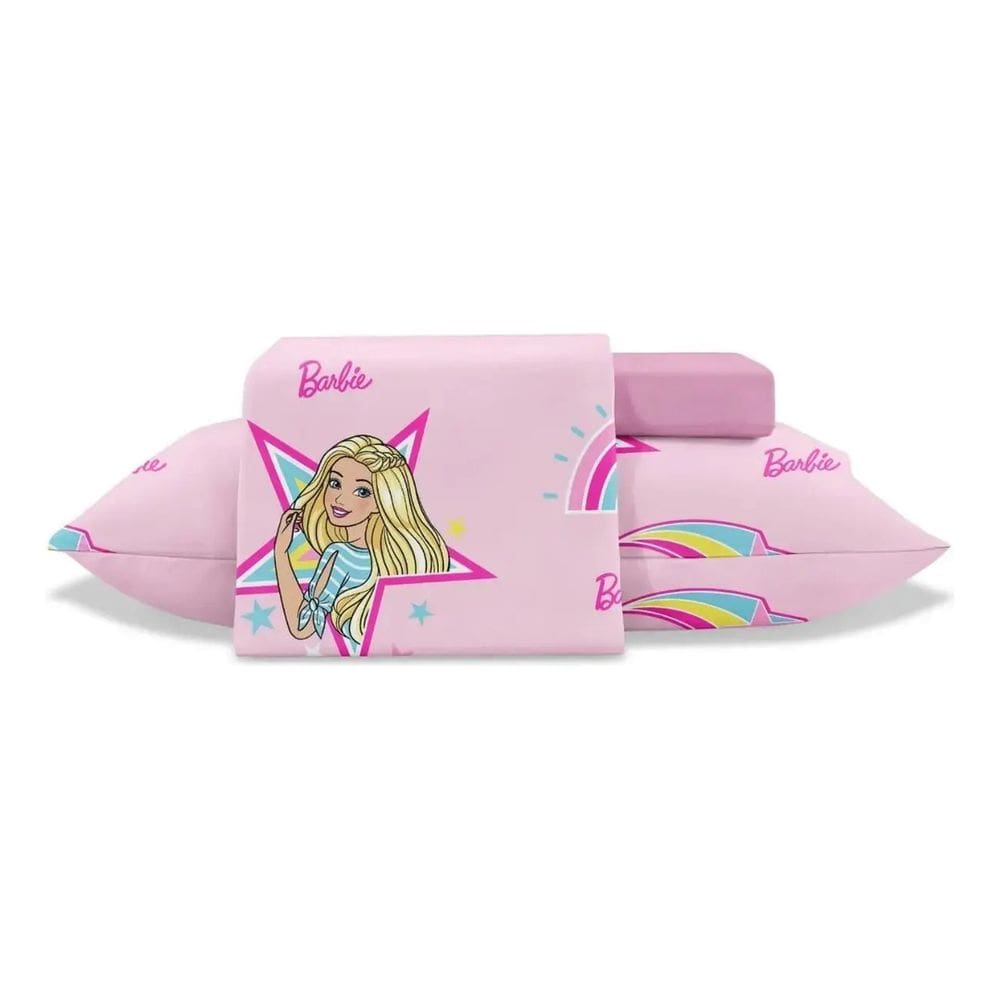 Jogo Lençol Solteiro Toque Seda 3 Pçs Jolitex Estampado Barbie