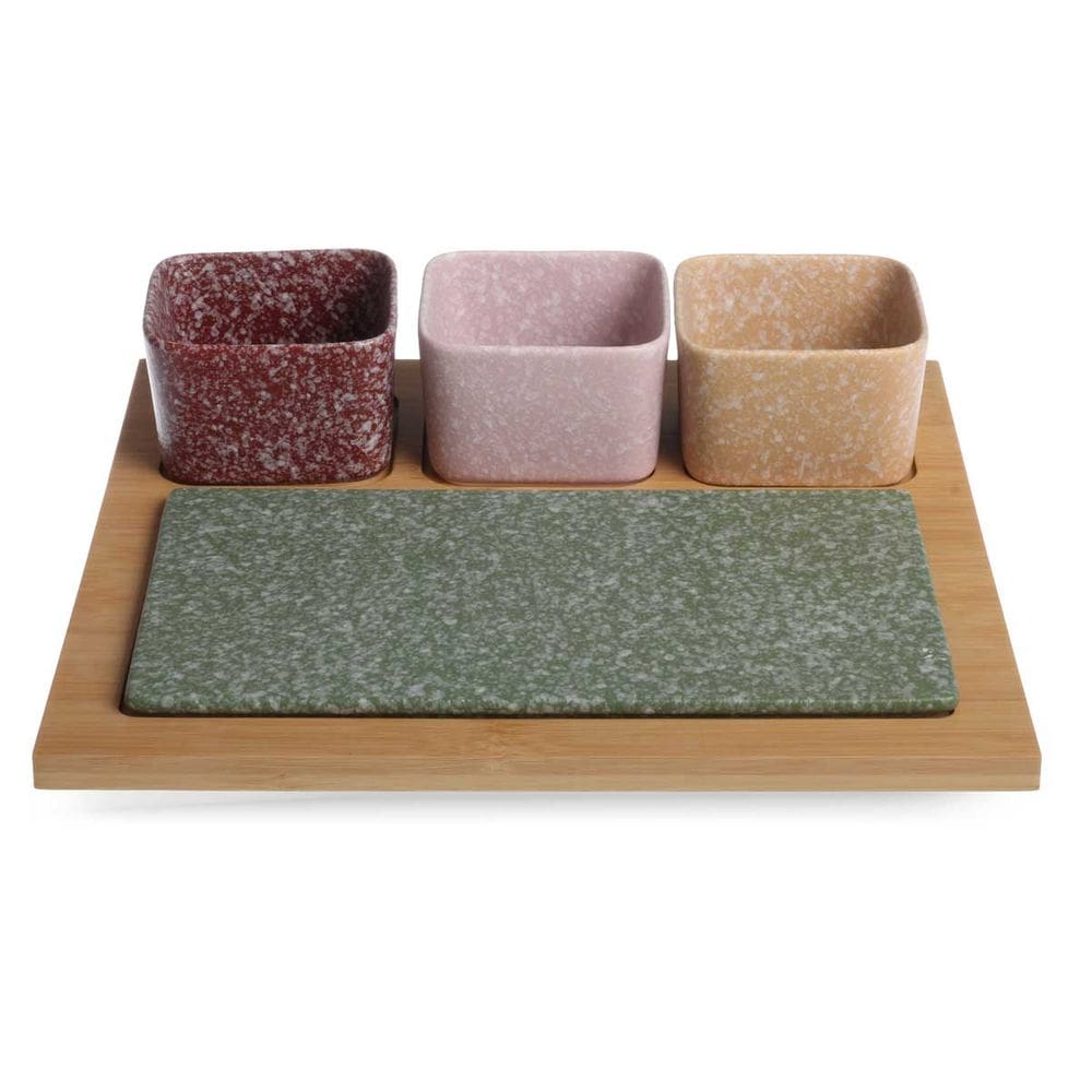 Conjunto 3 Petisqueiras Bowls em Porcelana Estilo Granito com Tábuas LH0078 BTC