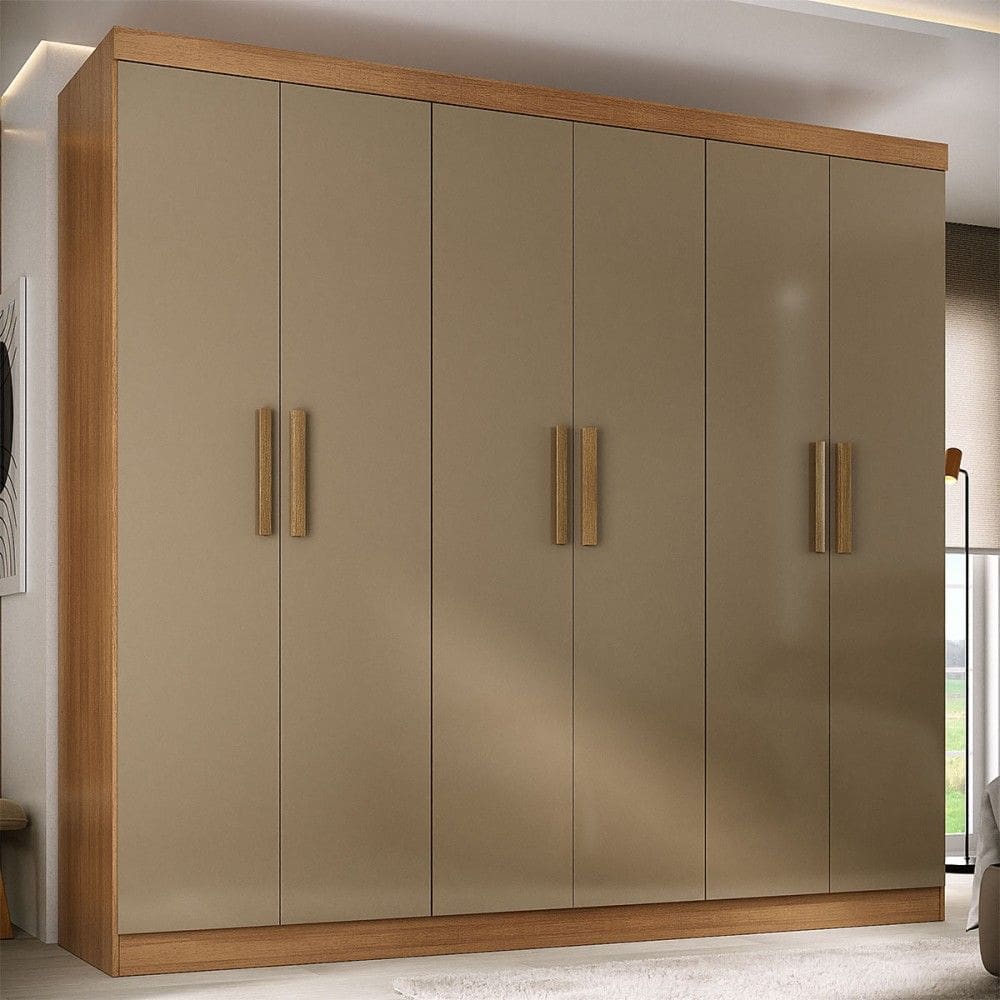 Guarda-Roupa Solteiro Lancaster 6 Portas 3 Gavetas 100% Mdf Cinamomo/Cappuccino - Panorama Móveis