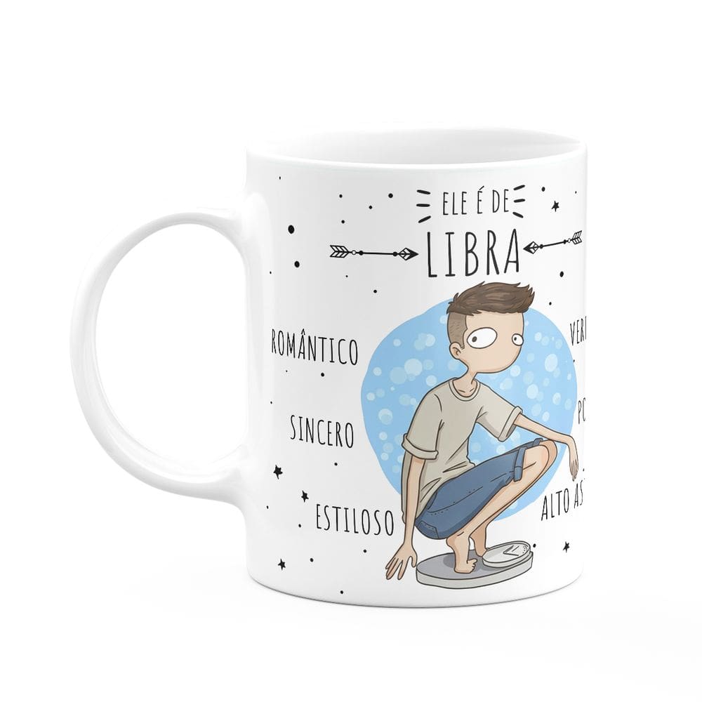 Caneca Signos Cartoon - Ele é de Libra - 325ml
