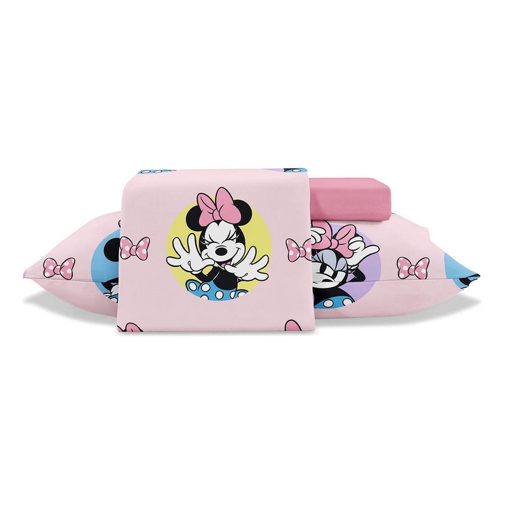 Jogo De Cama Solteiro 300 Fios Disney Minnie 3 Peças Jolitex