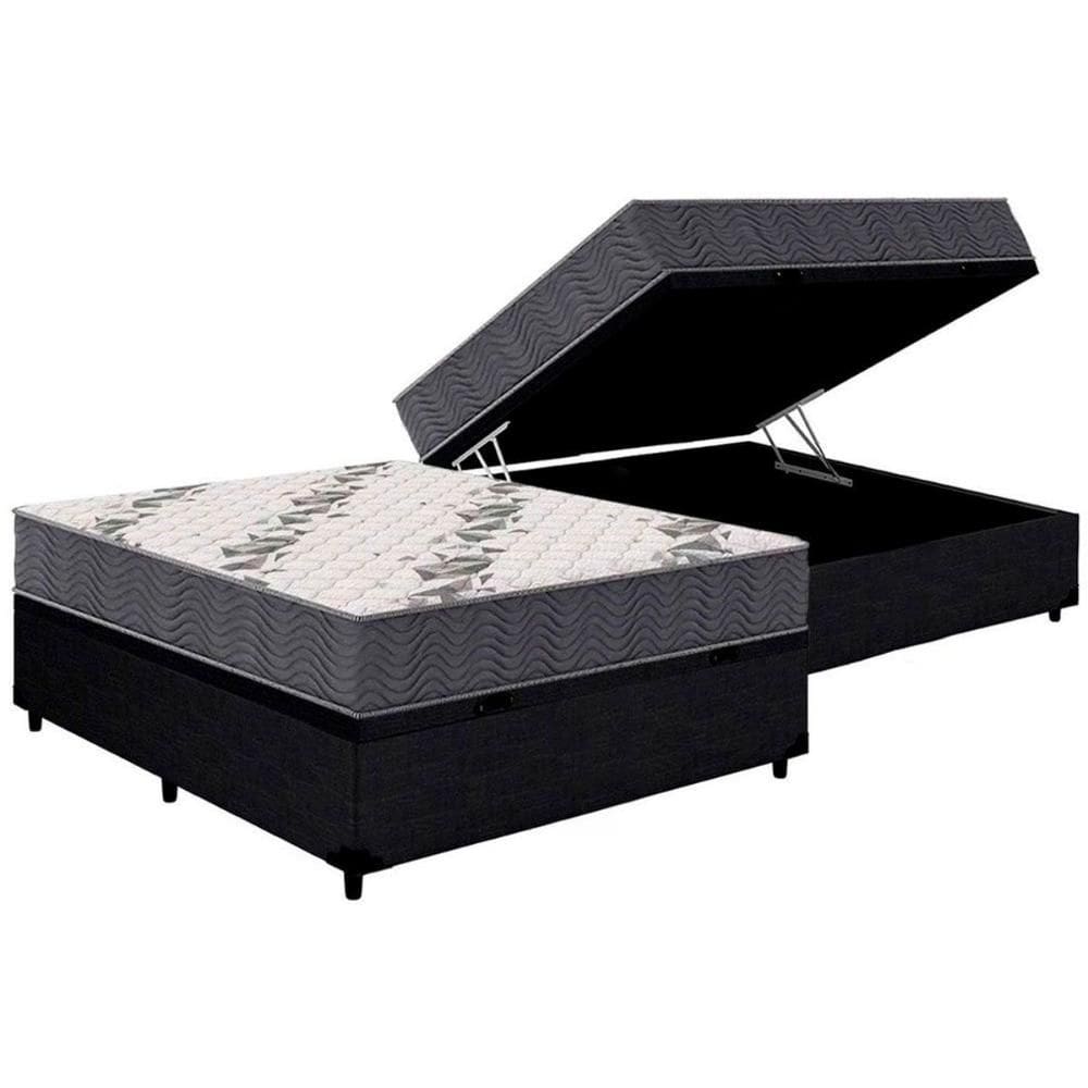 Cama Box Baú Casal: Colchão Anatômico Ortobom D33 Airtech 100+Base CRC Corano Black (138x188)