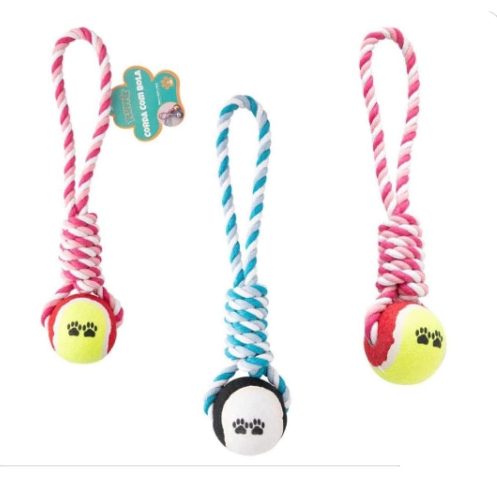 Kit 03 Brinquedo Mordedor Pet Cães Bola Corda Cabo De Guerra
