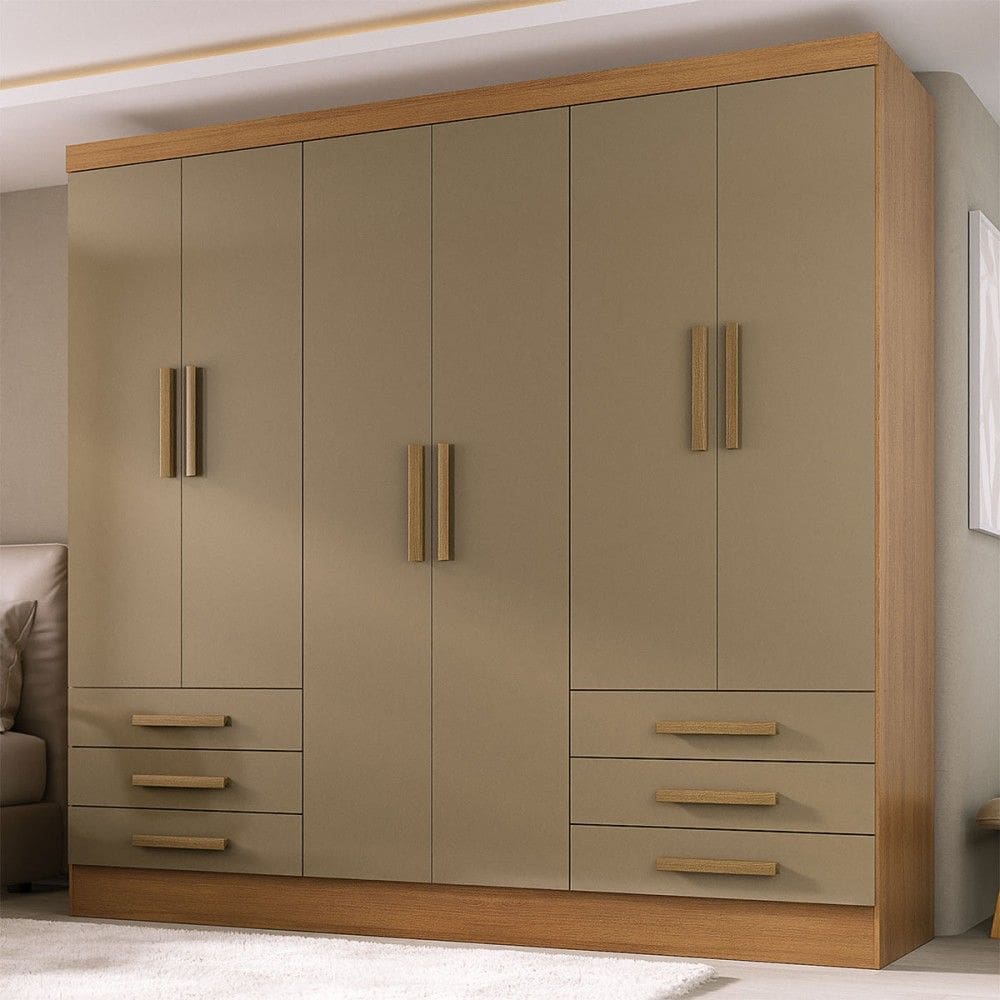 Guarda-Roupa Solteiro Lancaster 6 Portas 6 Gavetas 100% Mdf Cinamomo/Cappuccino - Panorama Móveis