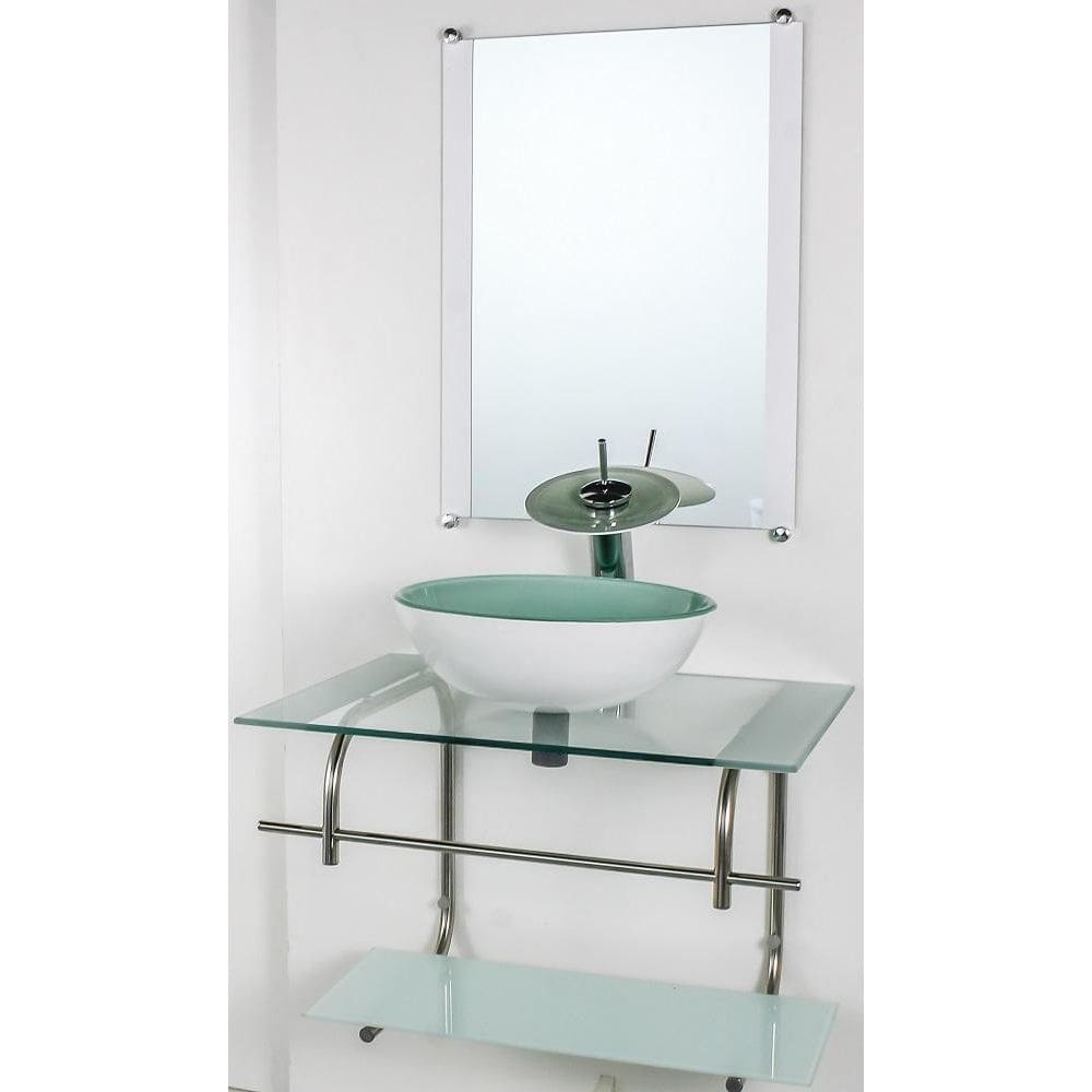 Gabinete De Vidro Banheiro Inox 60Cm Cuba Redonda Branco