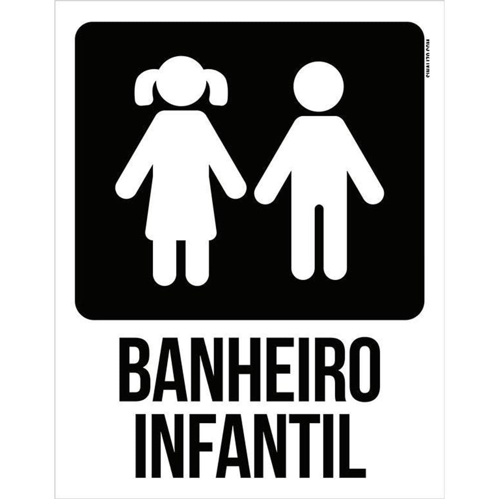Placa Banheiro Infantil - Menino E Menina Placa Branca 36X46