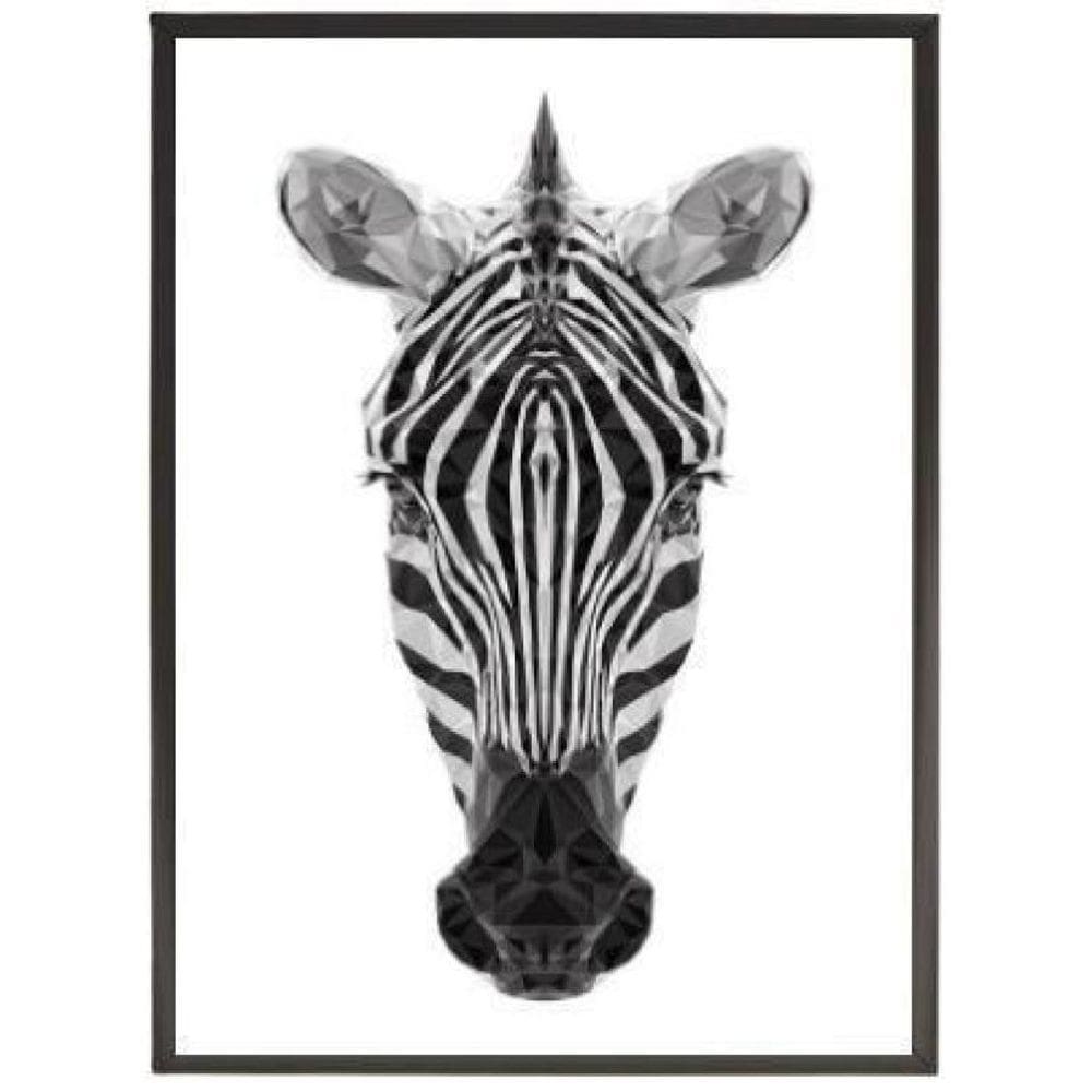 Quadro Cabeça De Zebra Geométrica 45X34Cm - Madeira Preta