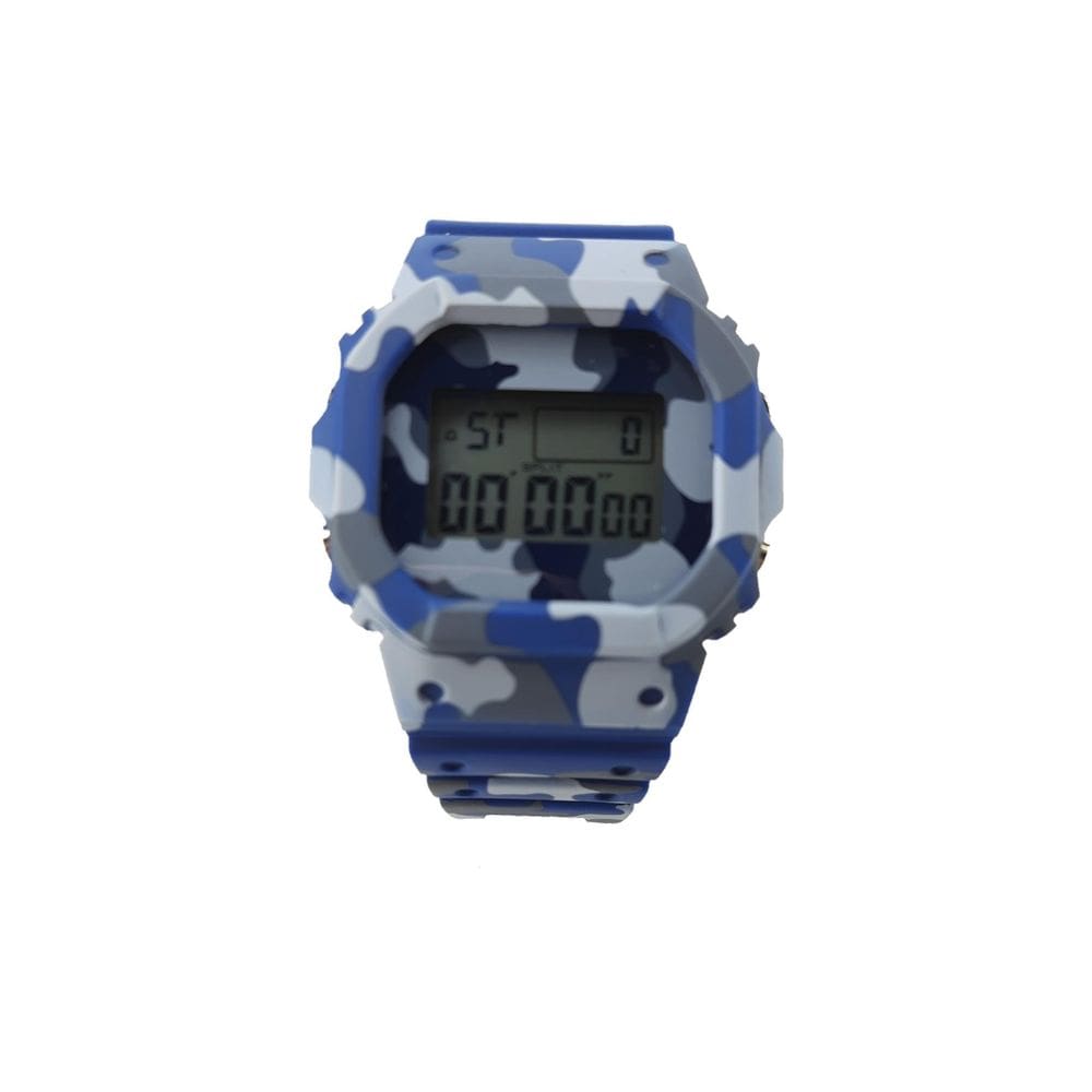 Relógio Digital Prova Água Luz Metal Borracha Camuflado Azul