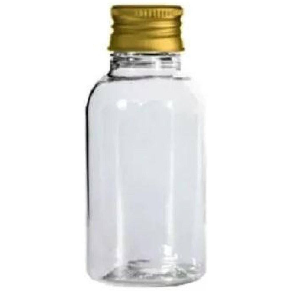 Kit 10 Mini Garrafinhas Plástico 10Ml Tampas Metal Dourada