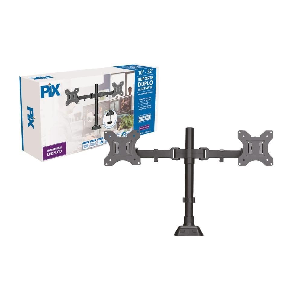 Suporte Monitor e TV Duplo de Mesa 10 até 32 Polegadas PX-DME32D PIX