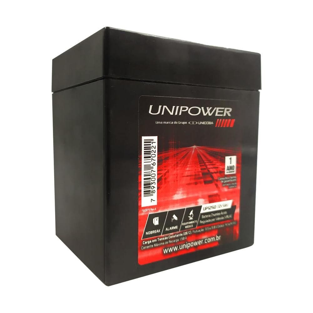 Bateria Selada VRLA 12V 5,0Ah F187 UP1250 Unipower