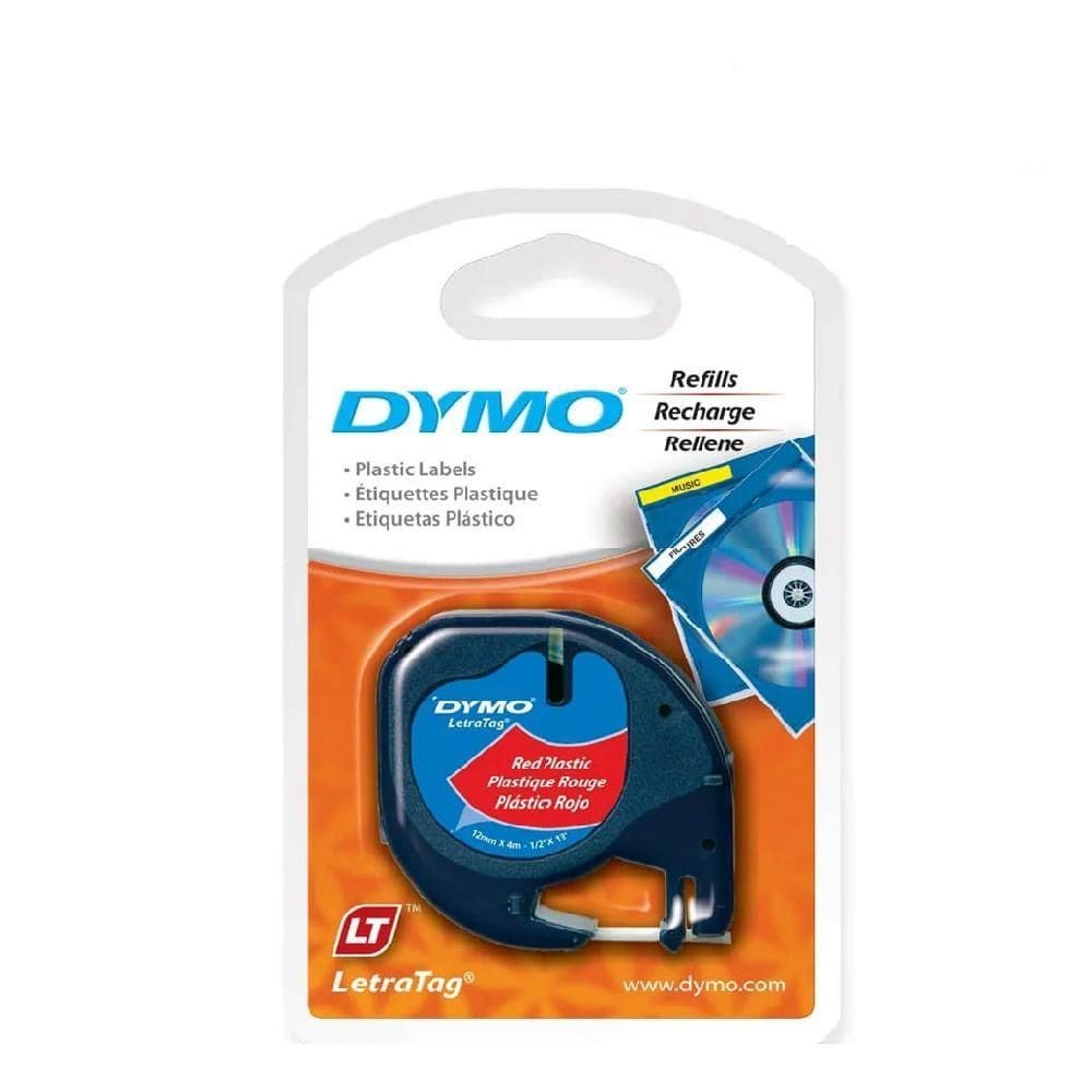Fita Rotulador LetraTag (12mm x 4m) Plástico Preto/Vermelho 91333 – Dymo