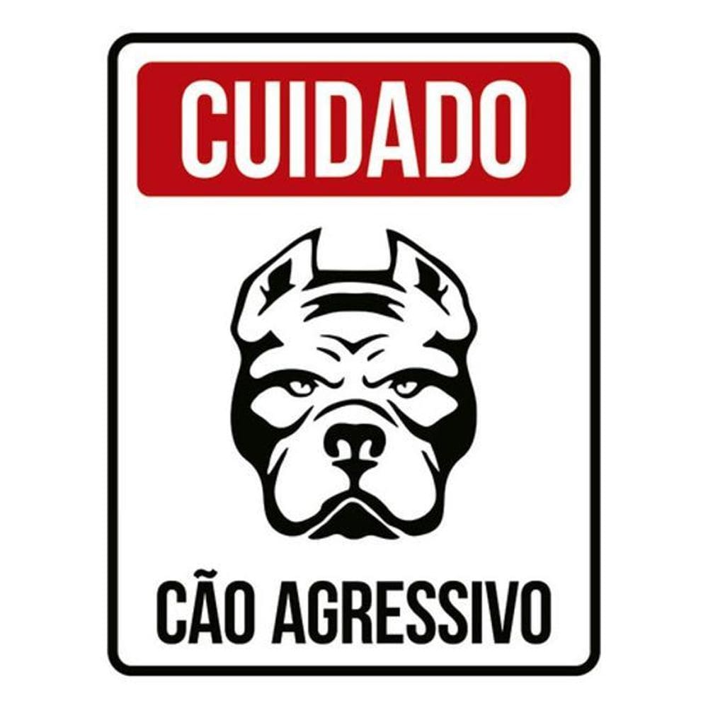 Kit 5 Placas Sinalização - Cuidado Cão Agressivo Vermelha
